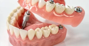 Close-up of a dental implant model at Arizona Center for Oral Surgery in Glendale, Arizona, showing how implants anchor replacement teeth for long-term stability.